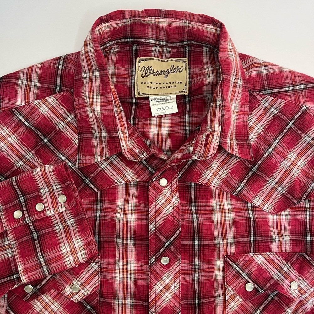 Wrangler Mens Size 2XB Western Pearl Snap Long Sleeve Shirt Red Plaid